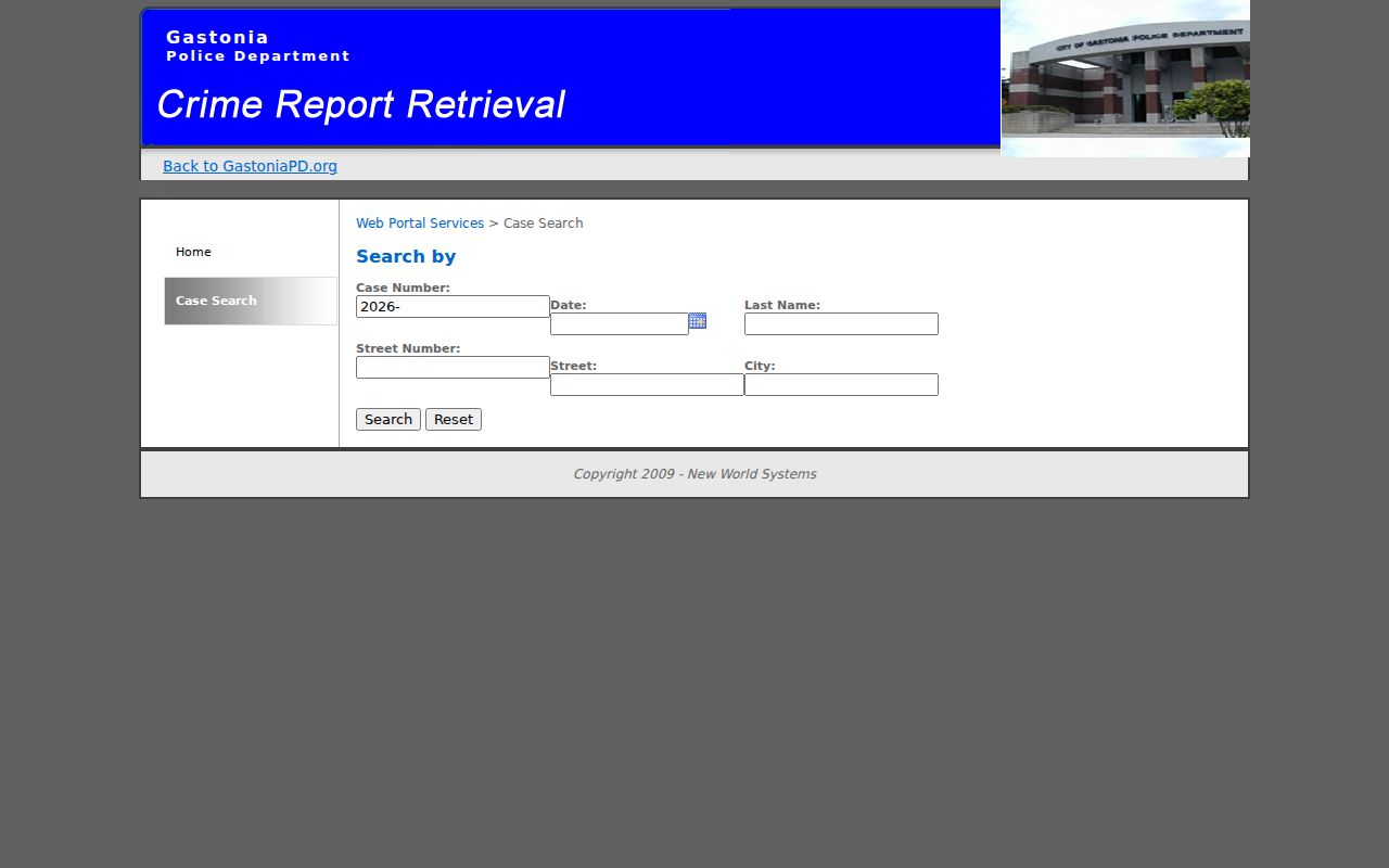 Gastonia resident lookup through the Gastonia Police public case search