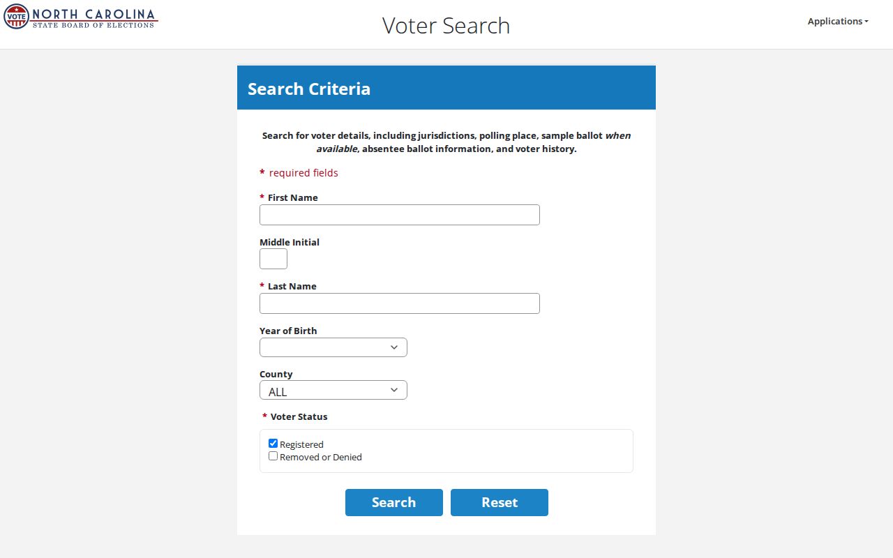 Gastonia resident lookup through the North Carolina voter search form