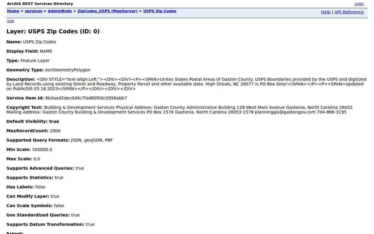 Gastonia ZIP code directory county USPS boundary layer